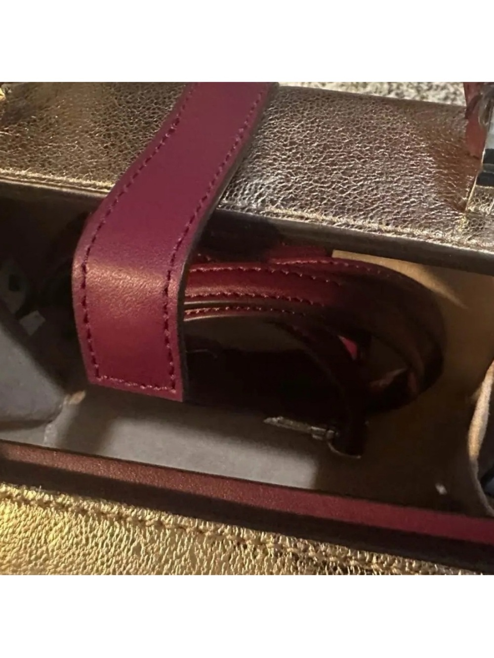 kate spade Wrapping Party Metallic Gold Mini Box Bag with Burgundy Bow NWT - Picture 6 of 14